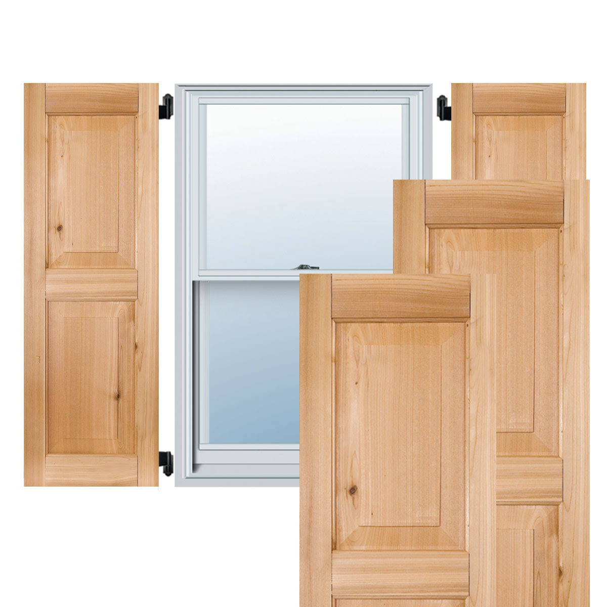 18 in. x 42 in. Unfinished Western Red Cedar Raised Panel Shutters Pair B596
