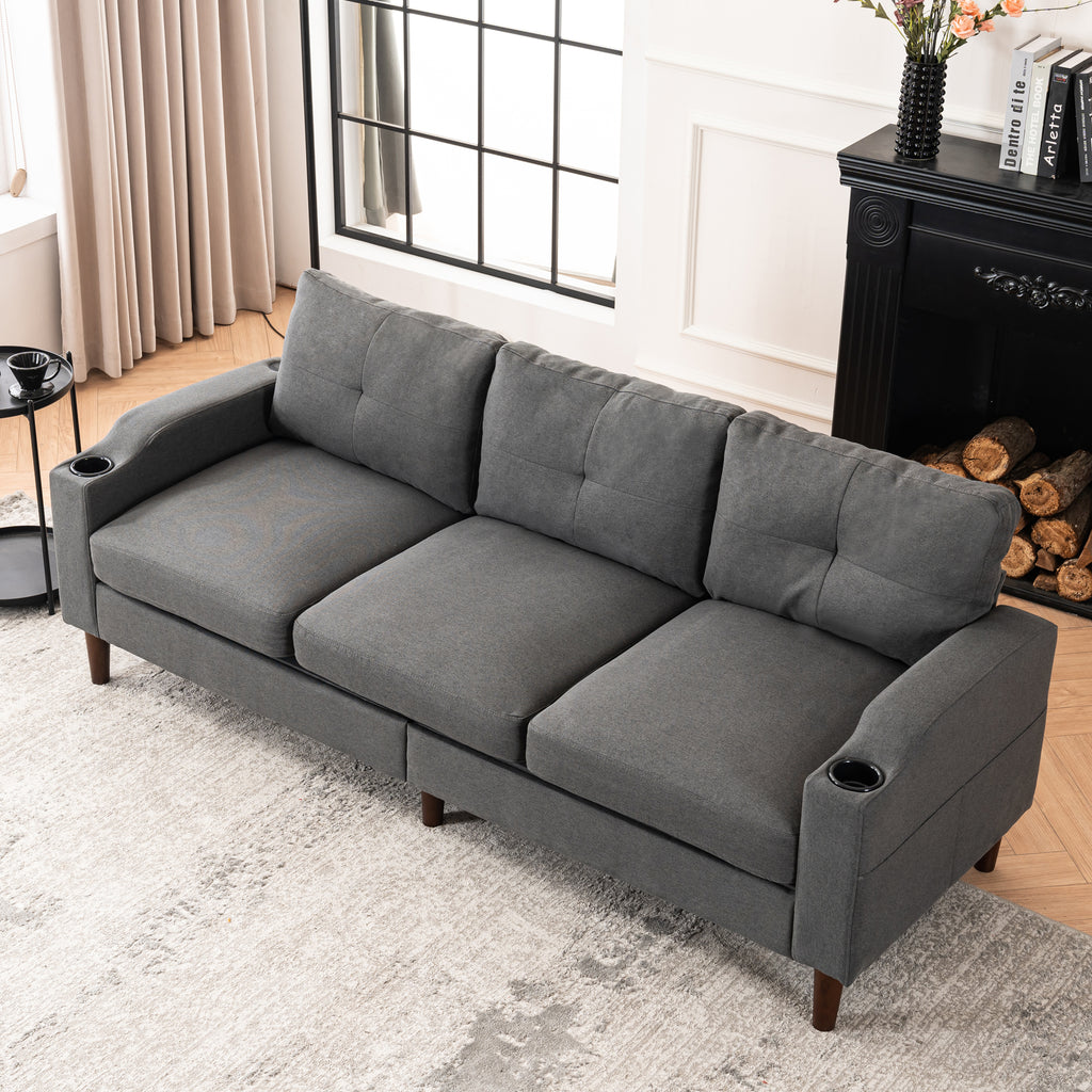 Convertible L-Shaped Combo Sofa with USB Port, Cup Holder, Storage Ottoman, Dark Gray X706813
