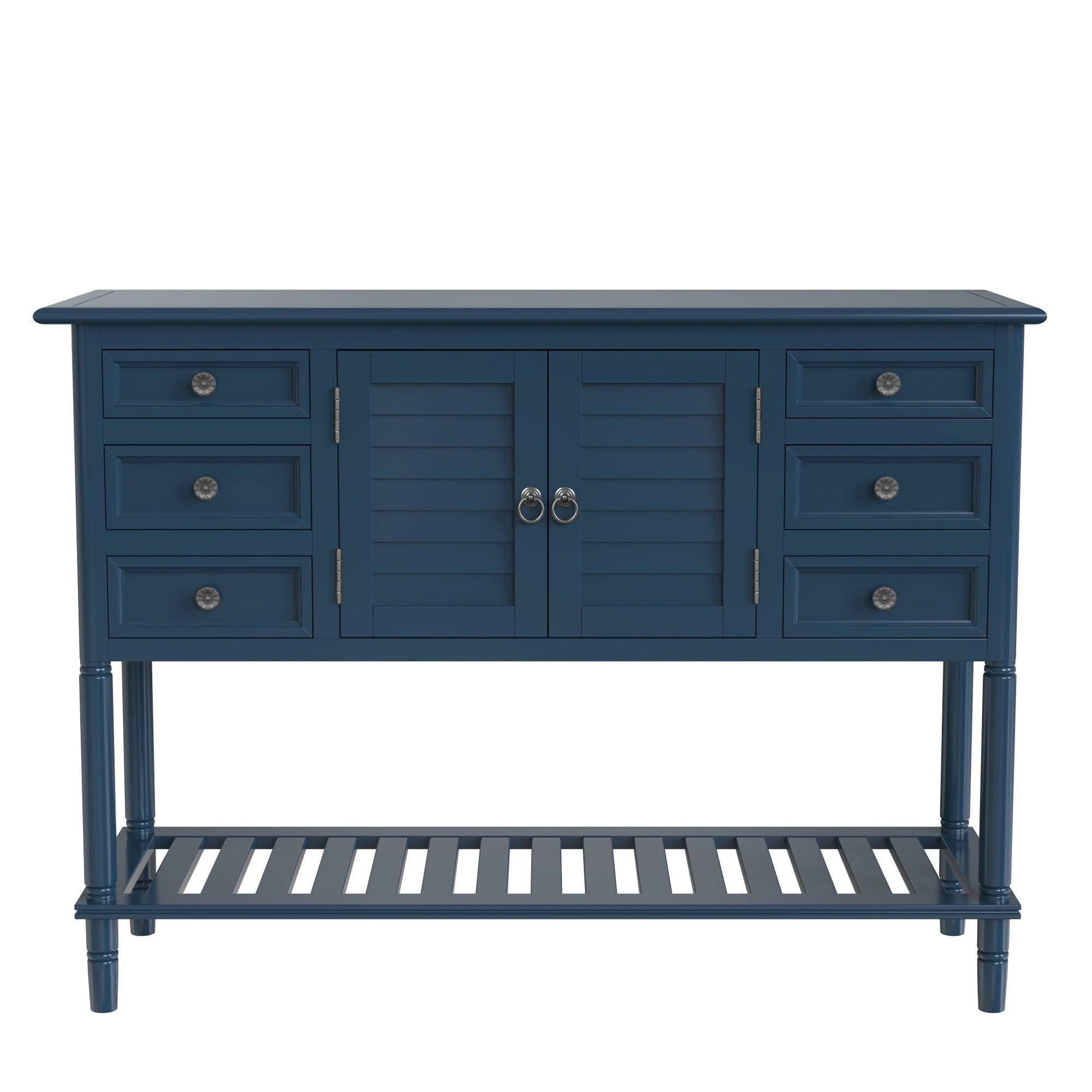Green 6 Drawer Console Table with Cabinet D2084