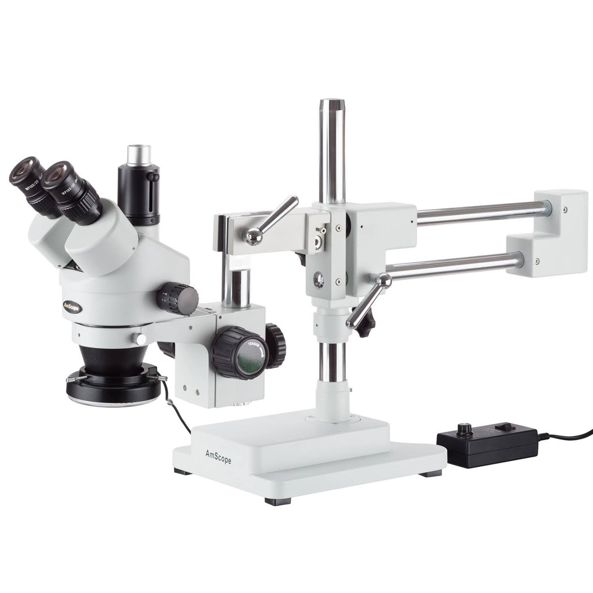 3.5X-90X Simul-Focal Stereo Zoom Microscope on Dual Arm Boom Stand with 144-LED Ring Light Y46732