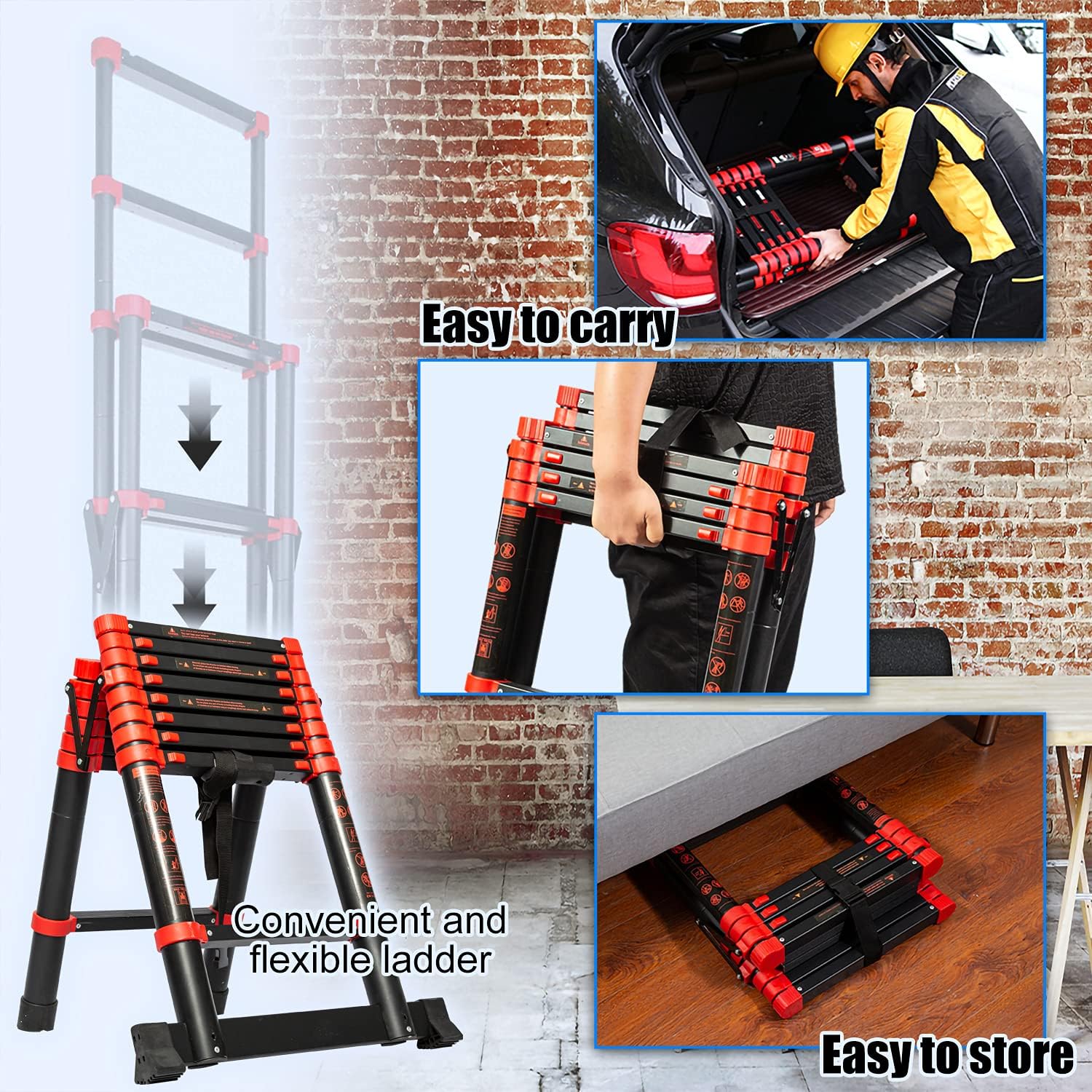Telescopic Ladder 7+9 Aluminum A-Frame Extension Ladder, 330 Pound Capacity P72087