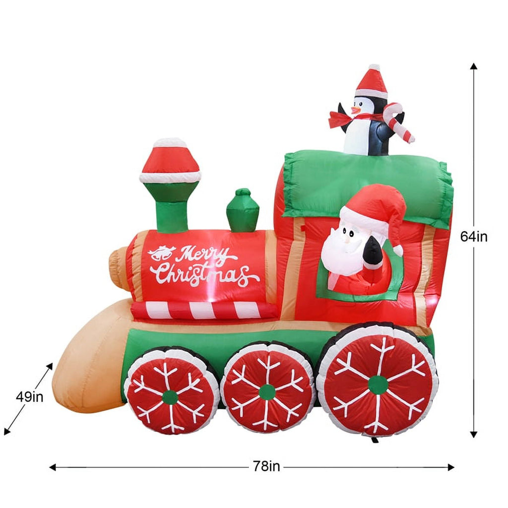 6.5FT Multi-Colored Christmas Penguins In The Train Inflatable I917971