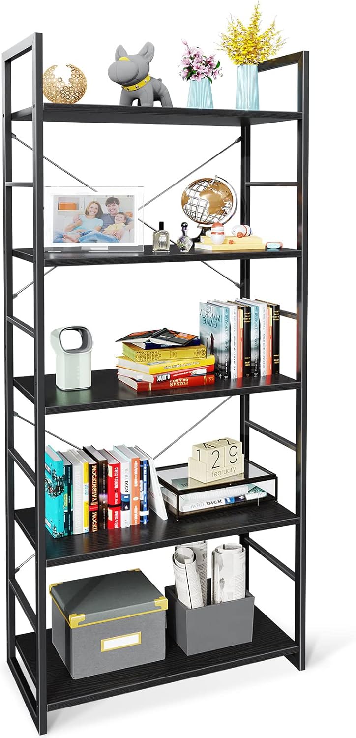 5 Tier Industrial Open Bookcase, Rustic Brown Y70146
