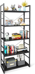 5 Tier Industrial Open Bookcase, Rustic Brown Y70146