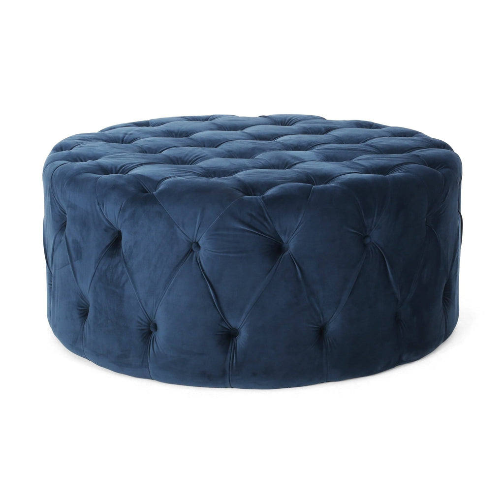 Gray Round Tufted Velvet Ottoman U721957