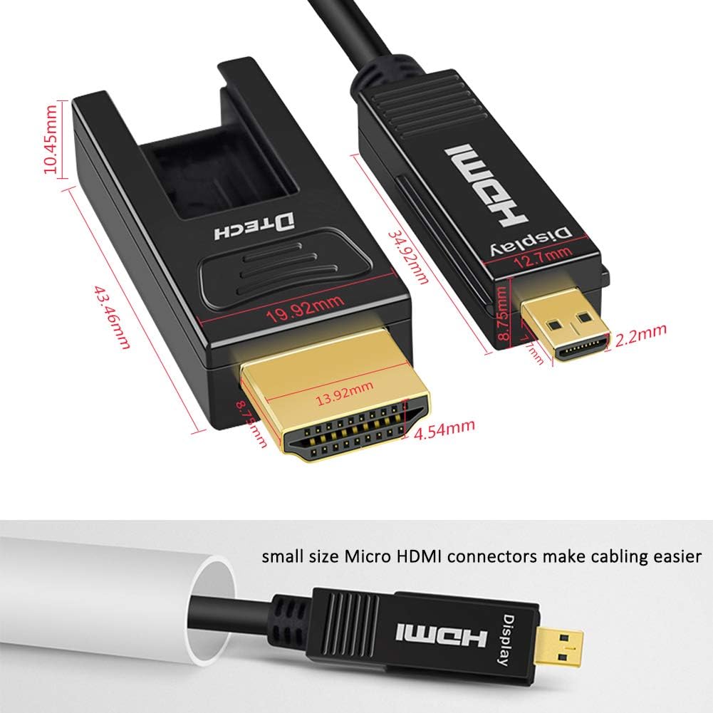 Fiber Optic HDMI Cable 150 Feet 4K 60Hz 18Gbps High Speed with Dual Micro HDMI and Standard HDMI Connector A323