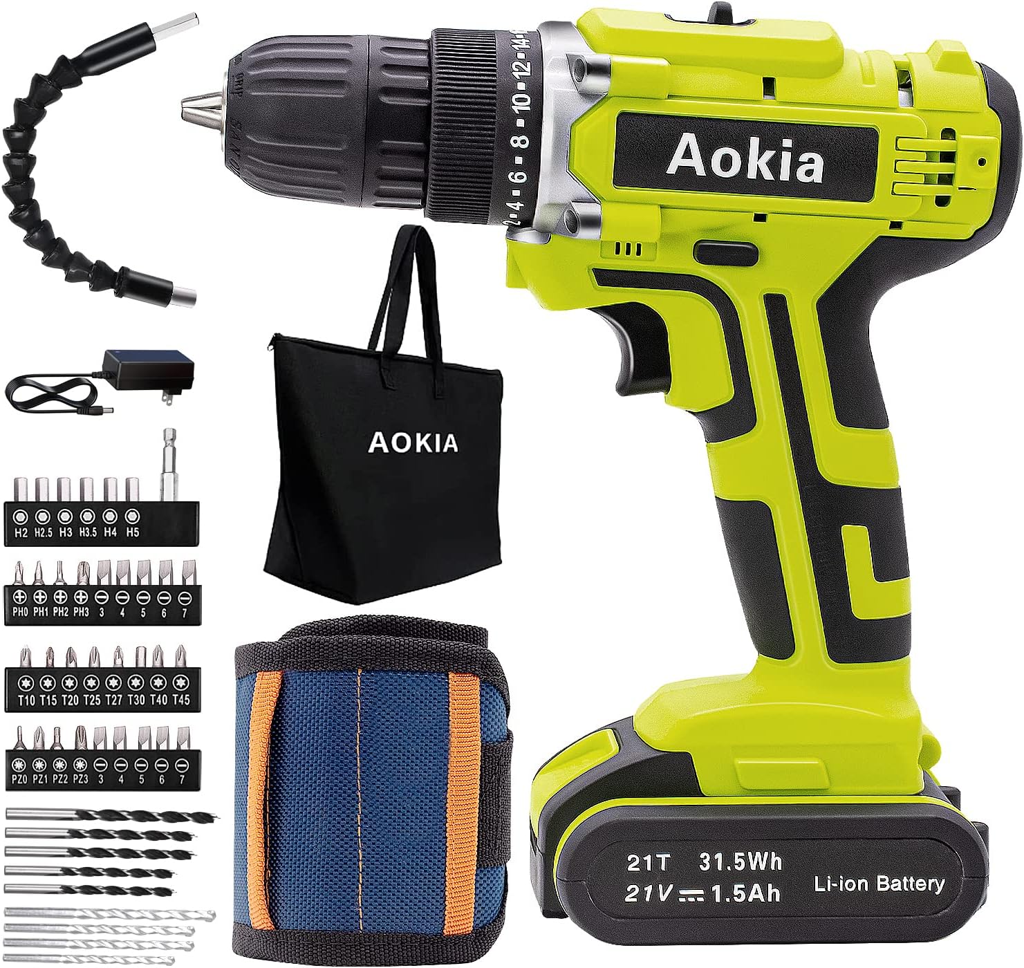21V Cordless Drill Driver Tool Kit 43pcs Drill Bits R6142