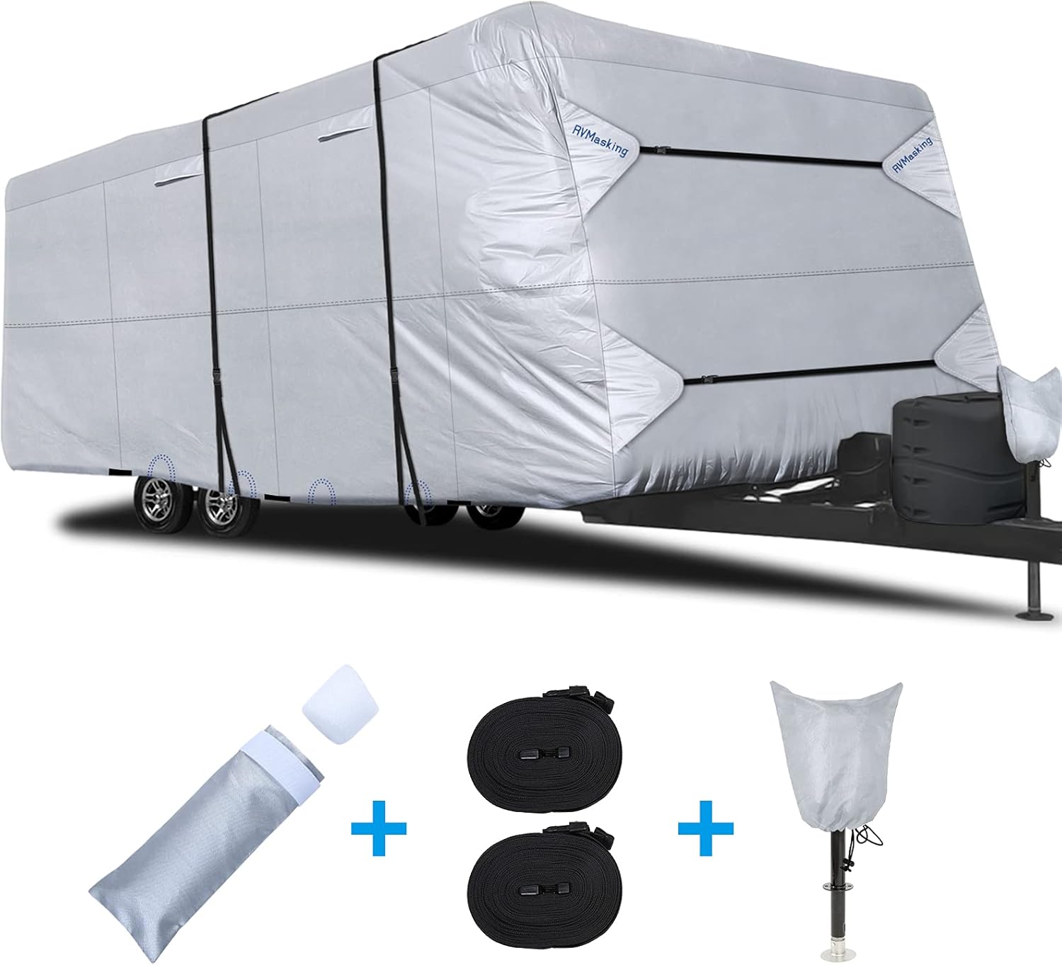 Rip-Stop RV Cover Fits 22'1" - 24' Long Motorhome, Waterproof Camper Cover with Gutter Covers, Adhensive Repair Patch Y454855