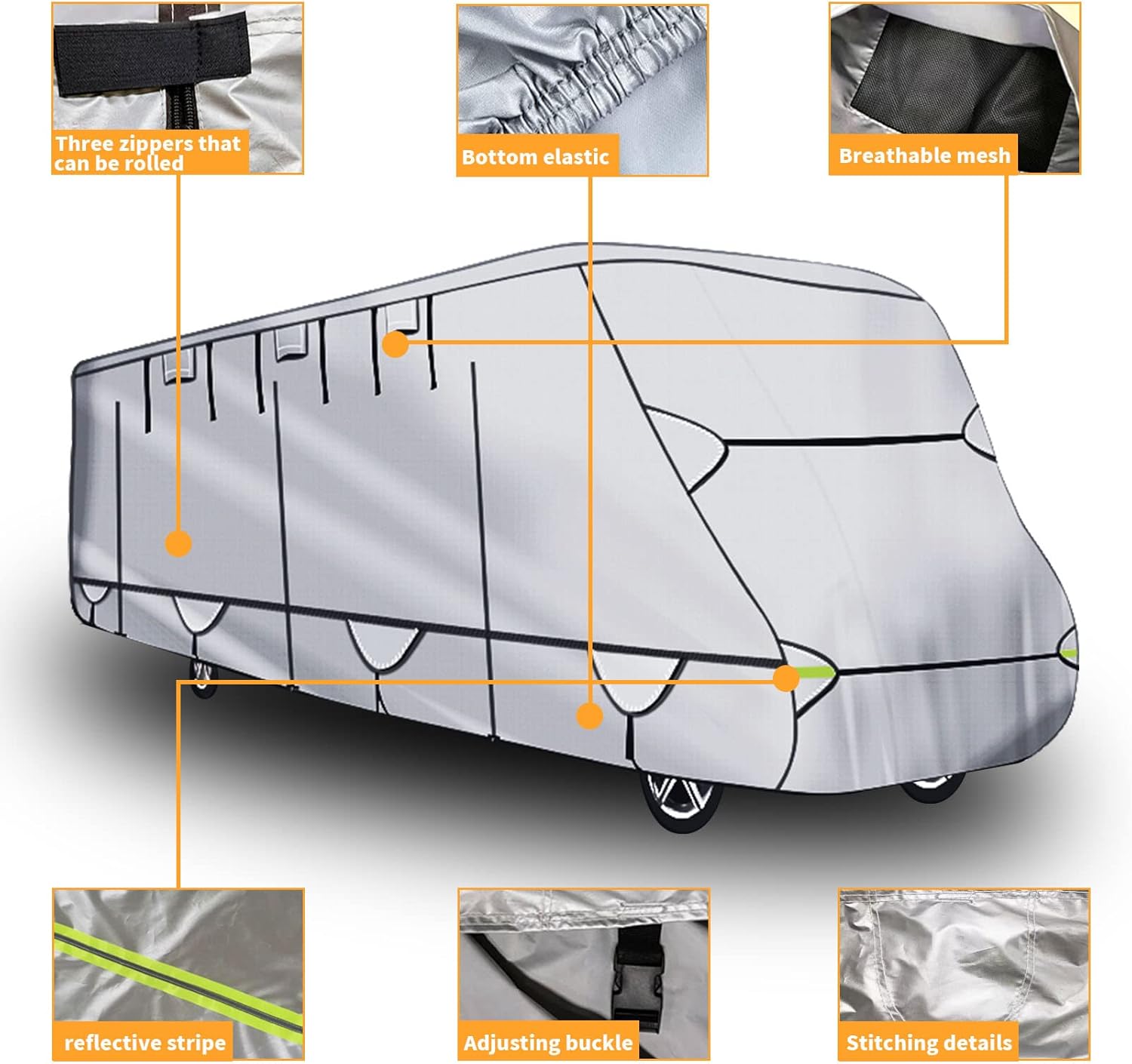 450D Double Oxford Cloth Travel Trailer RV Cover with Lashing Straps Z69816