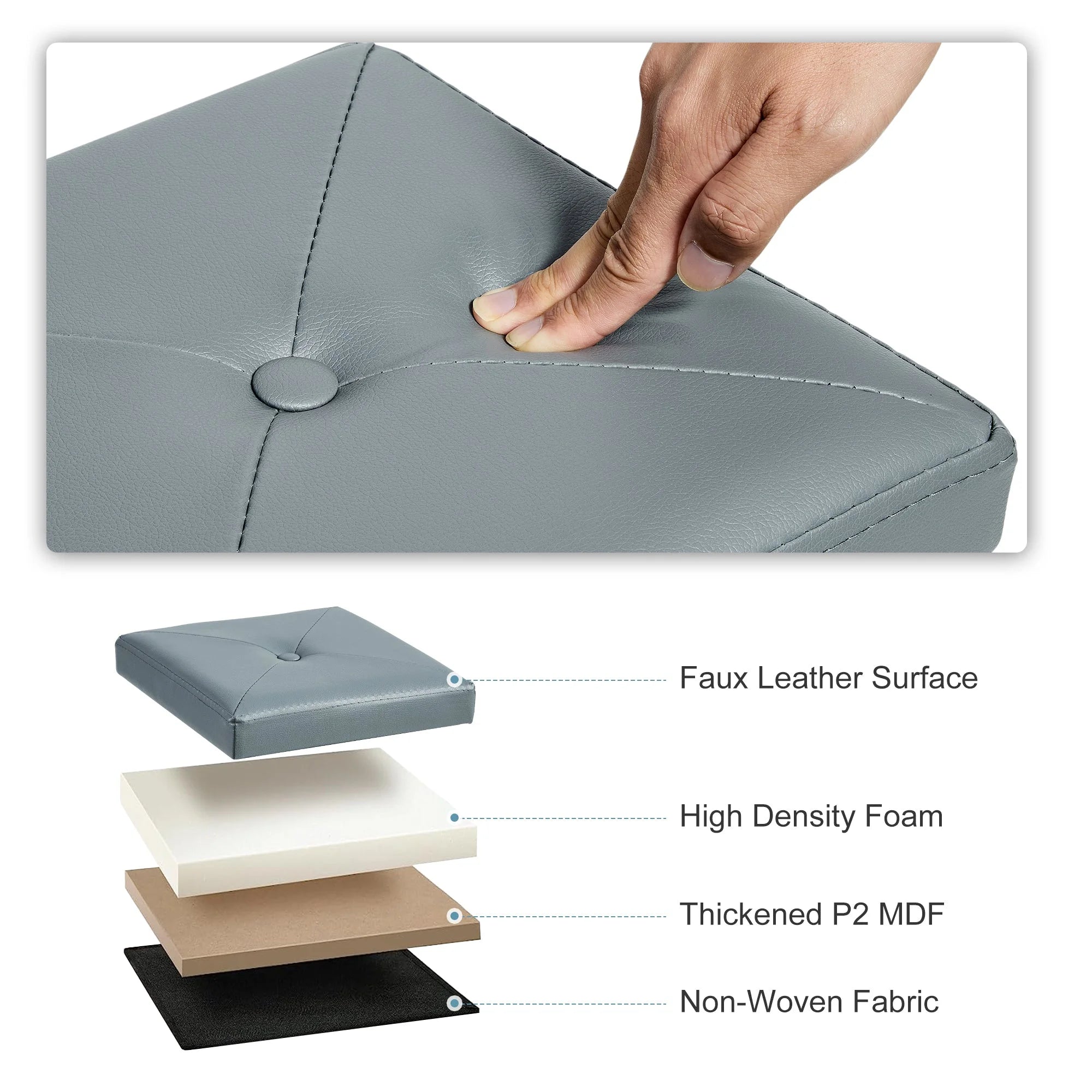 Gray Faux Leather Folding Storage Ottoman Bench, Set of 2 Q591
