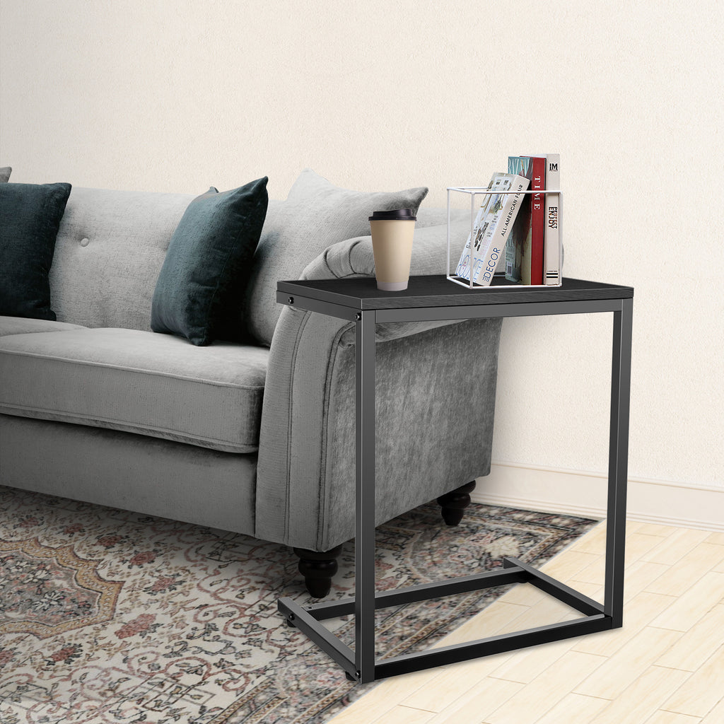 C Shaped Sofa Side End Table with Hardwood Surface, Black A514436