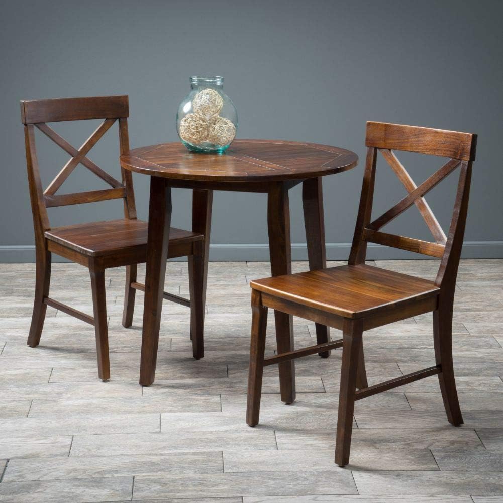 3-Pcs Wood Round Table and Chairs Set, Rich Mahogany R767247