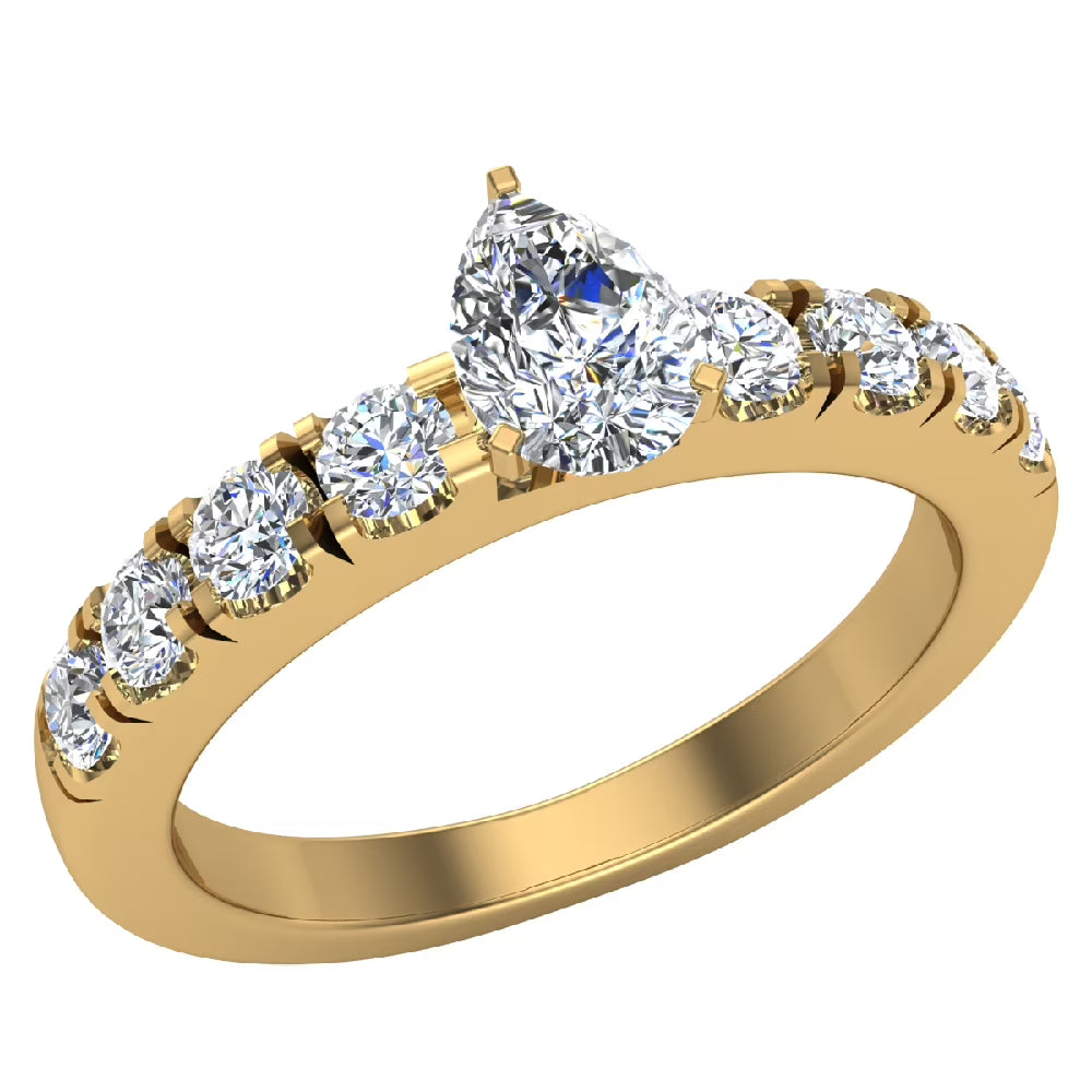 Pear Cut Solitaire Diamond Ring 18K Gold 1.00 Carat U799