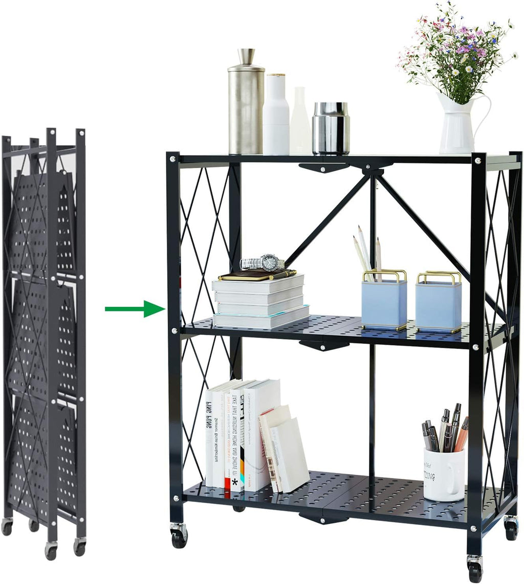3-Tier Foldable Storage Shelves Black E269