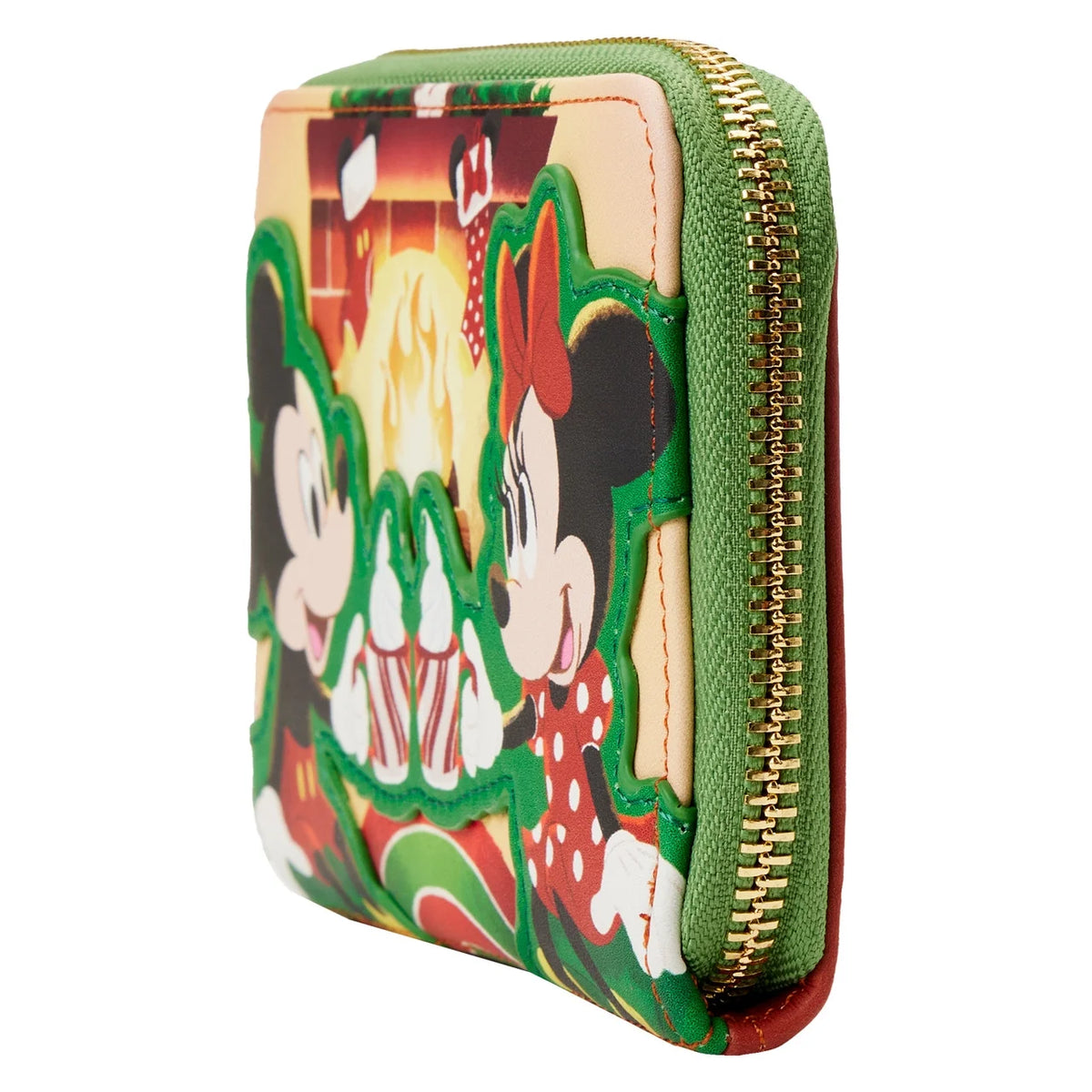 Disney Mickey & Minnie Hot Cocoa Fireplace Christmas Zip Around Wallet B13758