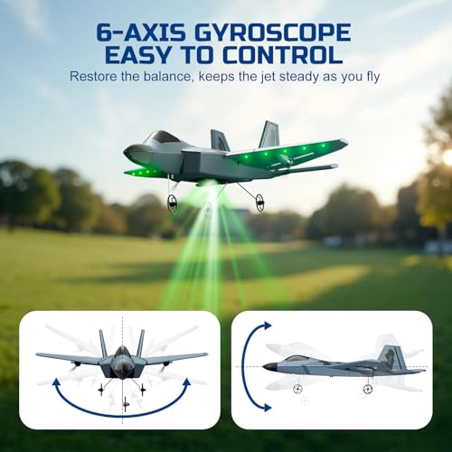 F-22 Glider Fighter Jet Remote Control Airplane with LED Lights, 2 Batteries U1386