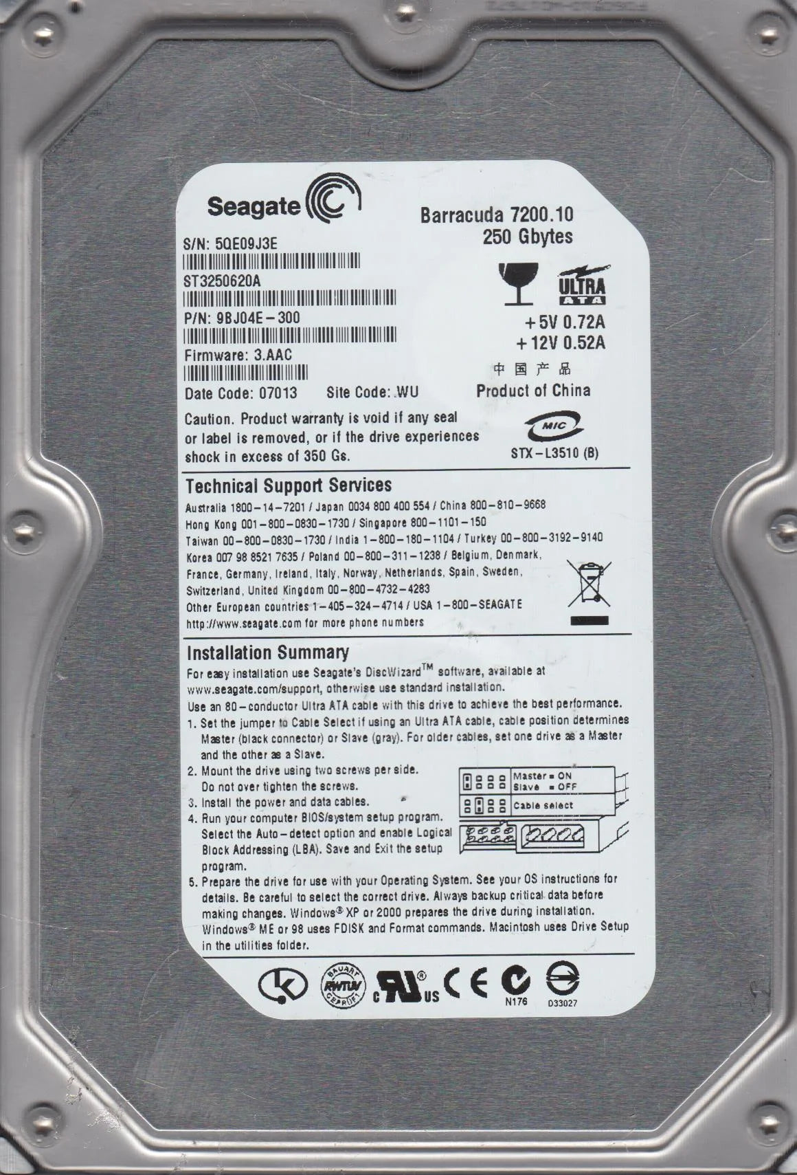 250GB IDE 3.5 Hard Drive M203041