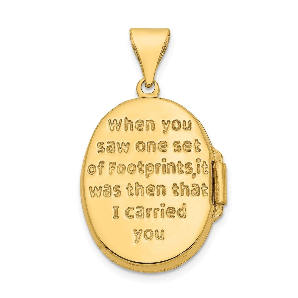 14K Yellow Gold White Rhodium Plated Footprints Locket S350