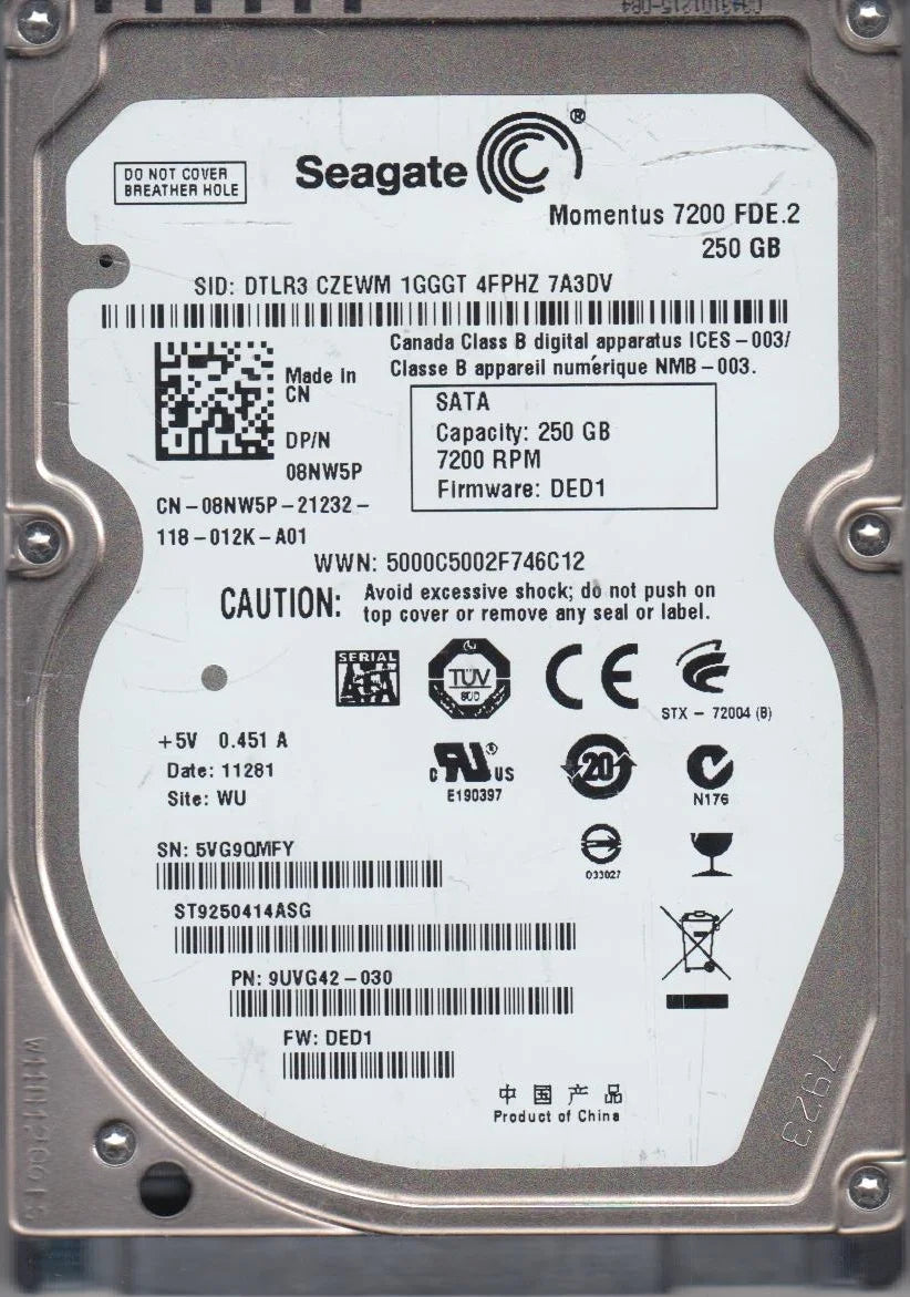 250GB SATA 2.5 Hard Drive J574216