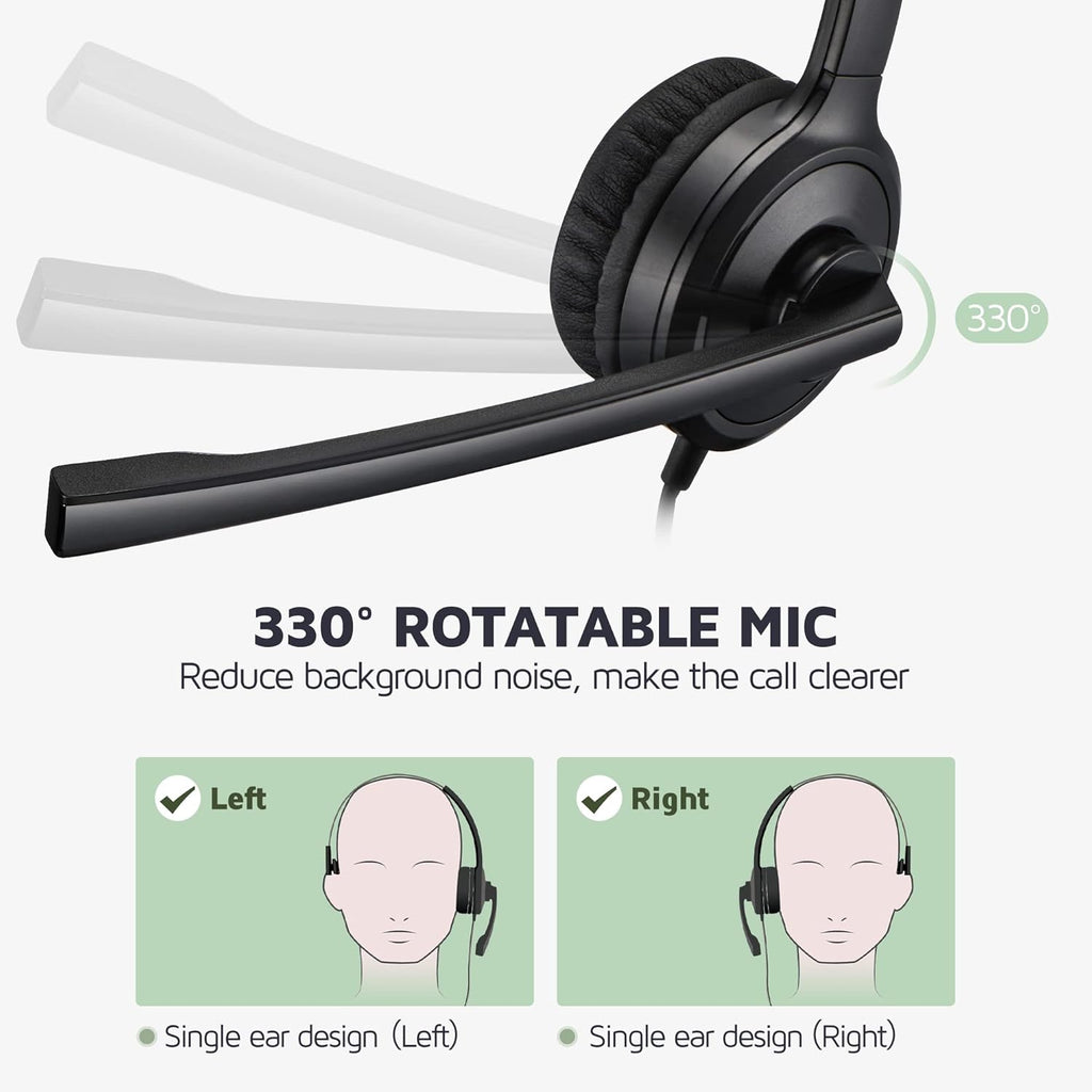 USB Headset with Microphone, Noise Cancelling Mic, On-Ear, Pack of 2 N163