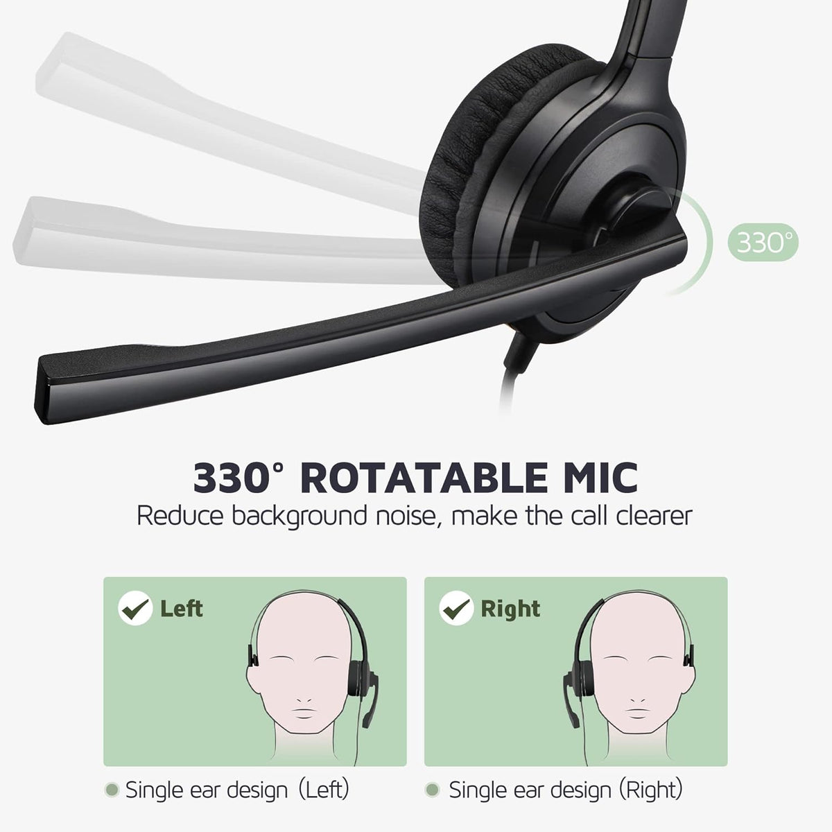 USB Headset with Microphone, Noise Cancelling Mic, On-Ear, Pack of 2 N163