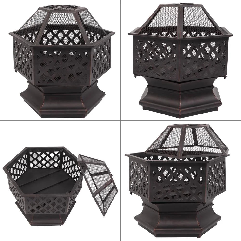 22 inch Steel Fire Pit with Flame-Retardant Mesh Lid D233