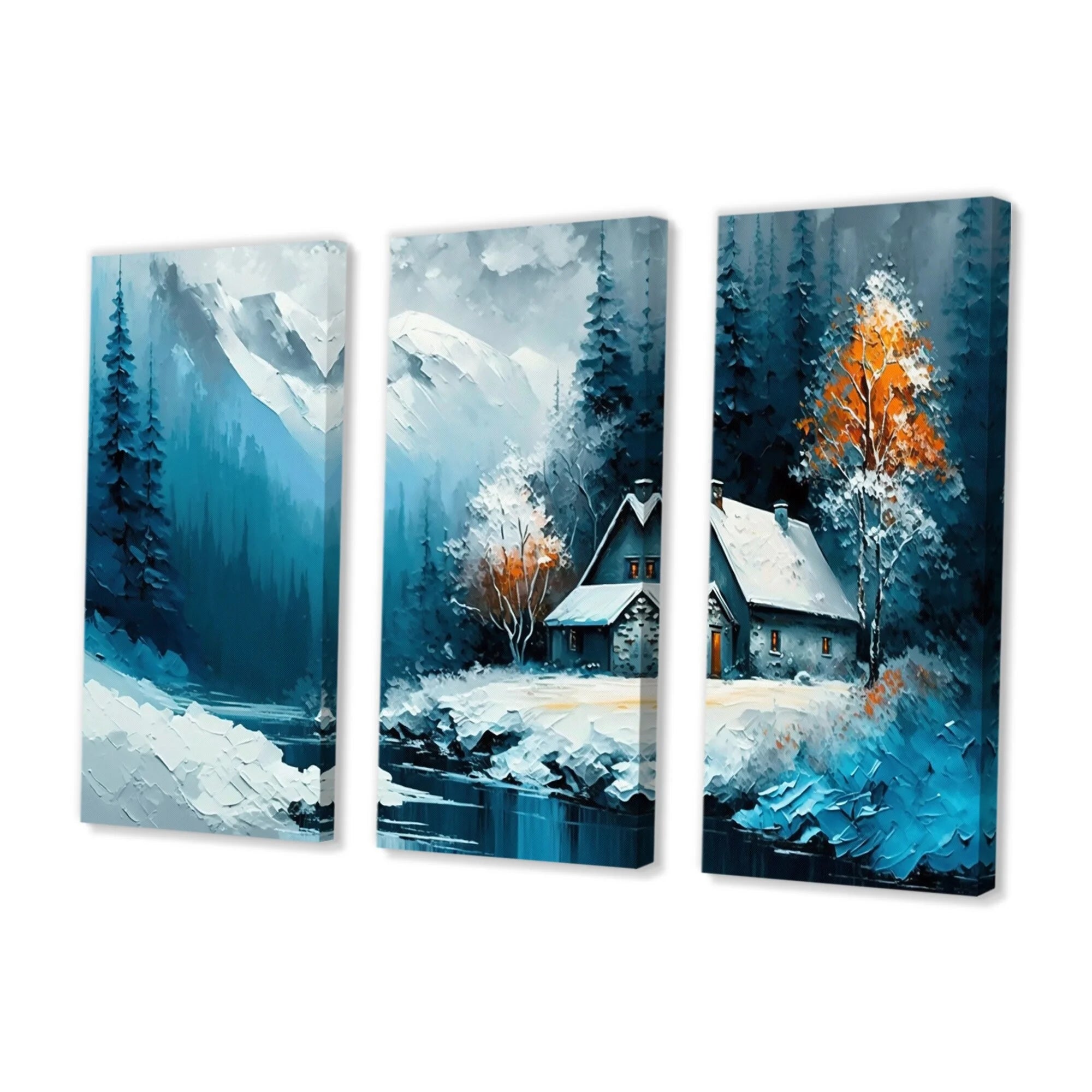 Cabin In The Woods In Winter I Canvas Art Print - 3 Panels 36 in. wide x 28 in. high L72469