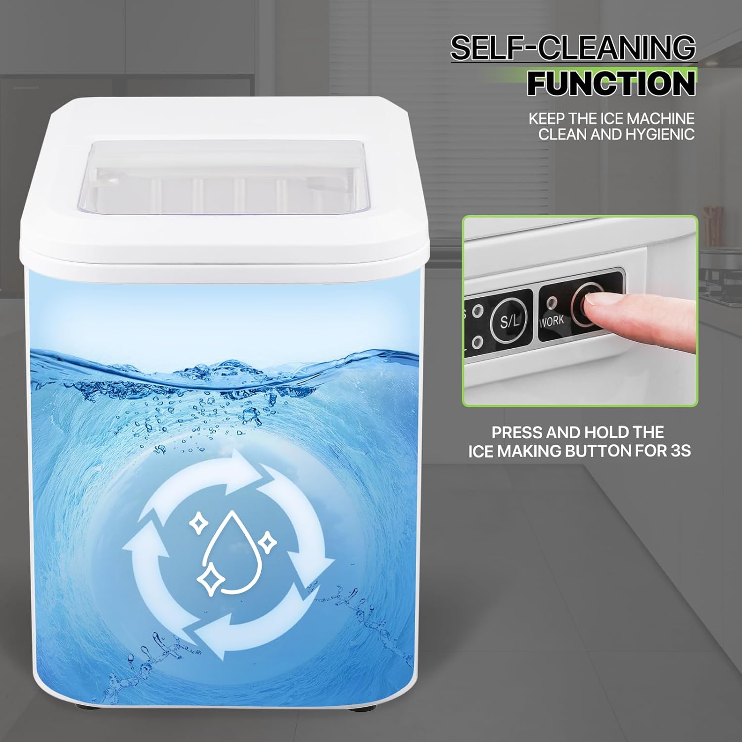 White Countertop Ice Maker Machine with Ice Scoop and Basket I13824
