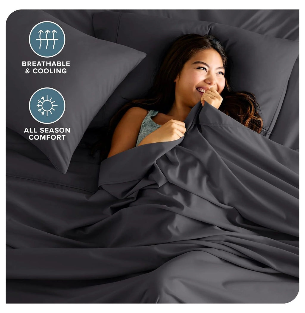 Short Queen 4 Piece Microfiber Sheet Set with Deep Pockets L7101