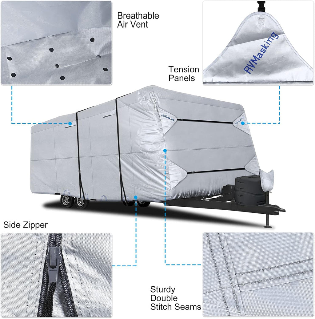 Rip-Stop RV Cover Fits 22'1" - 24' Long Motorhome, Waterproof Camper Cover with Gutter Covers, Adhensive Repair Patch Y454855
