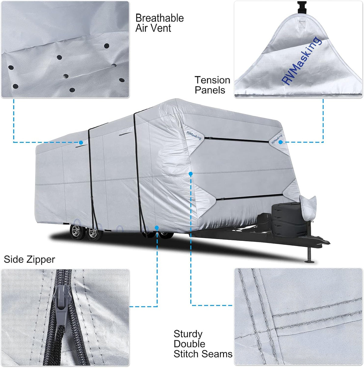 Rip-Stop RV Cover Fits 22'1" - 24' Long Motorhome, Waterproof Camper Cover with Gutter Covers, Adhensive Repair Patch Y454855