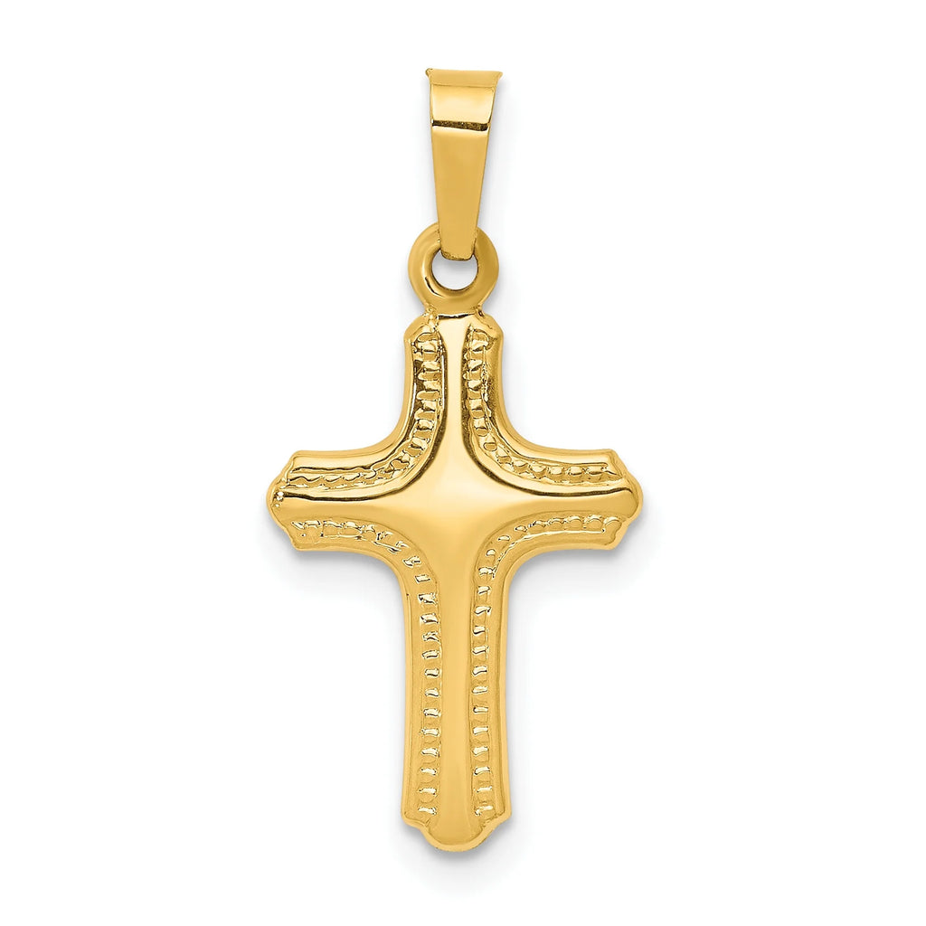 14K Yellow Gold Polished And Textured Cross Pendant Charm Q6019