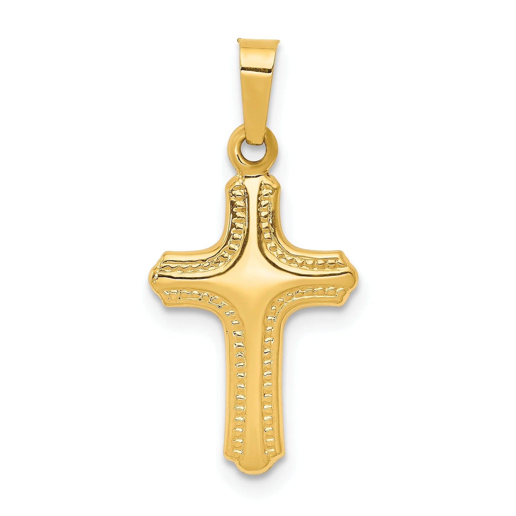 14K Yellow Gold Polished And Textured Cross Pendant Charm Q6019
