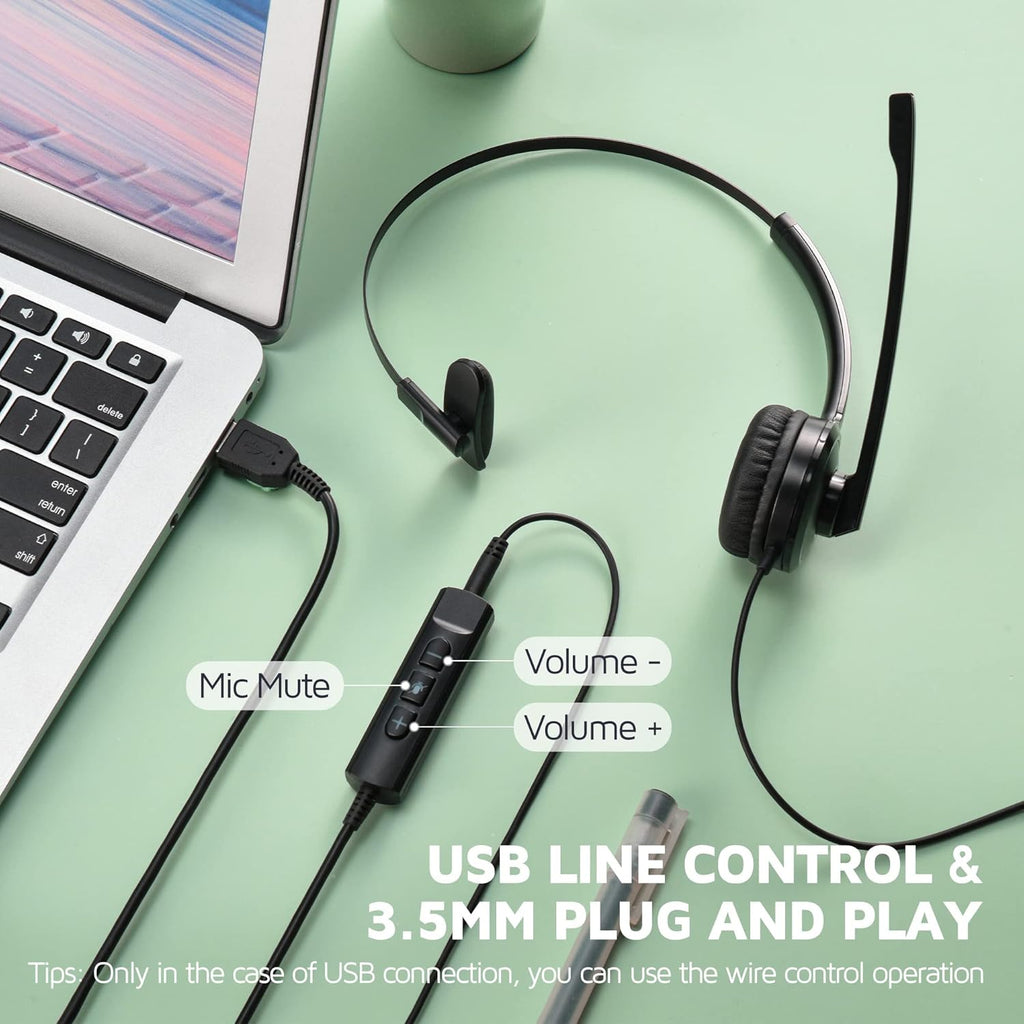 USB Headset with Microphone, Noise Cancelling Mic, On-Ear, Pack of 2 N163