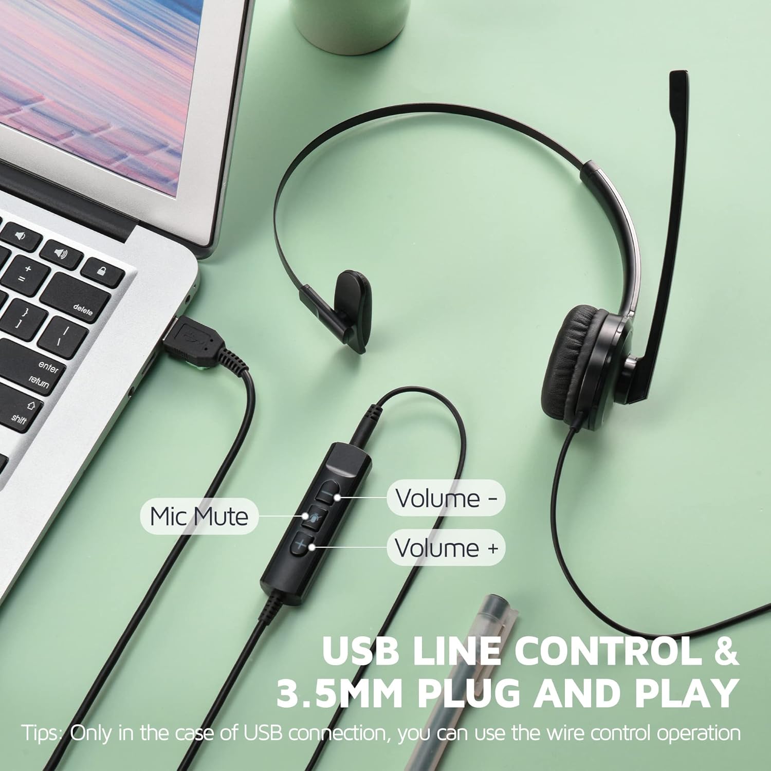 USB Headset with Microphone, Noise Cancelling Mic, On-Ear, Pack of 2 N163