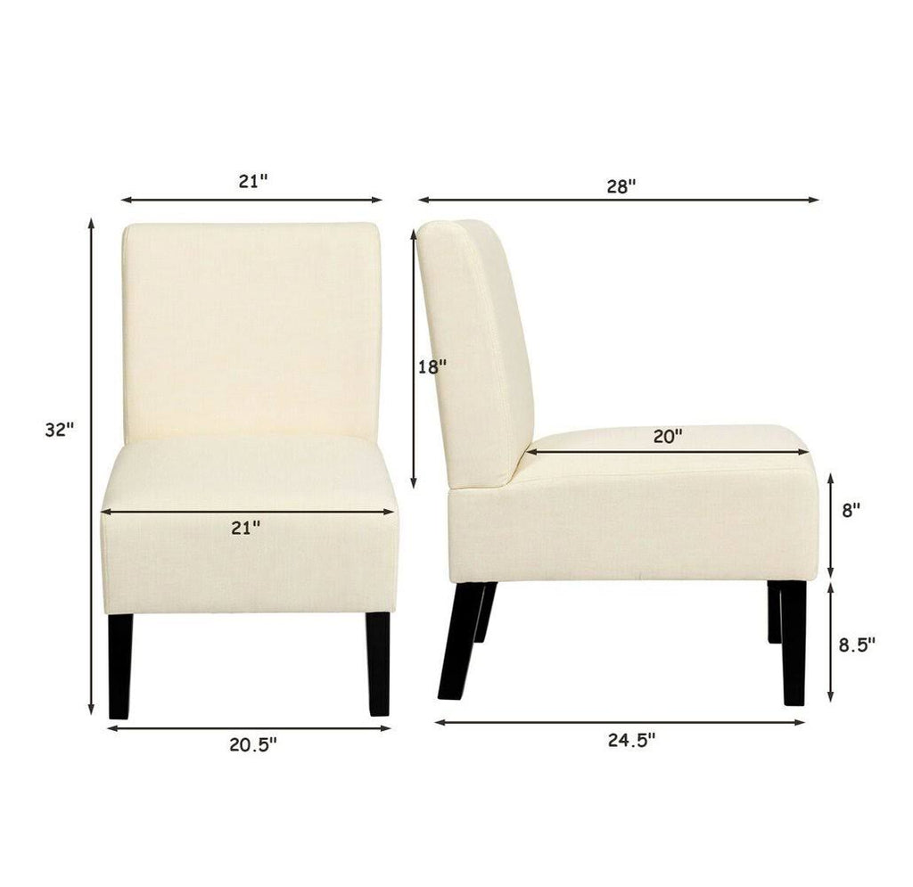 Beige Armless Accent Chair with Rubber Wood Legs T626168