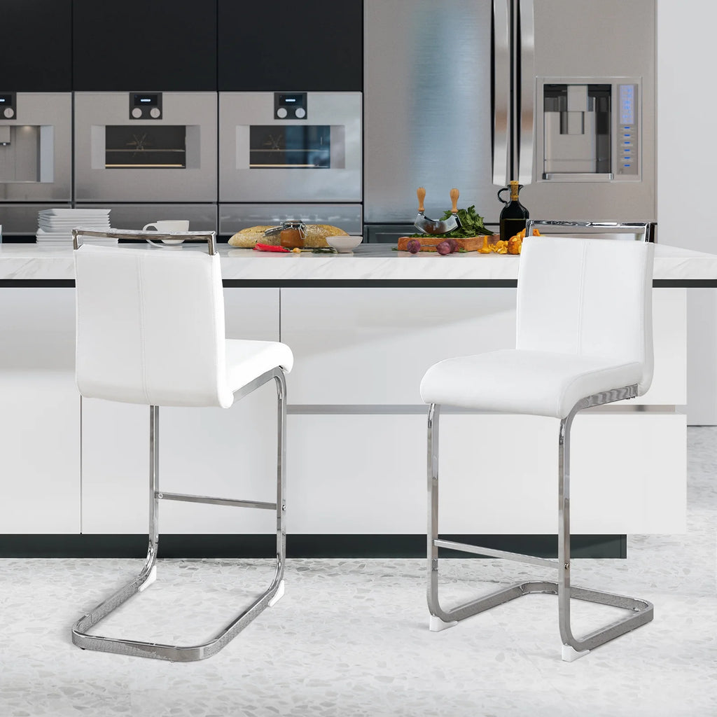 White Leather Counter Height Bar Stools Set of 2 I7621