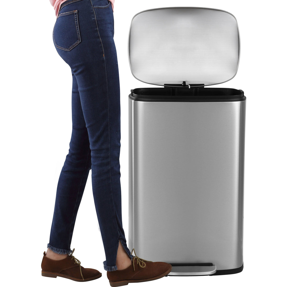 Rectangular 13-Gallon Stainless Steel Trash Can with Soft-Close Lid Z6786