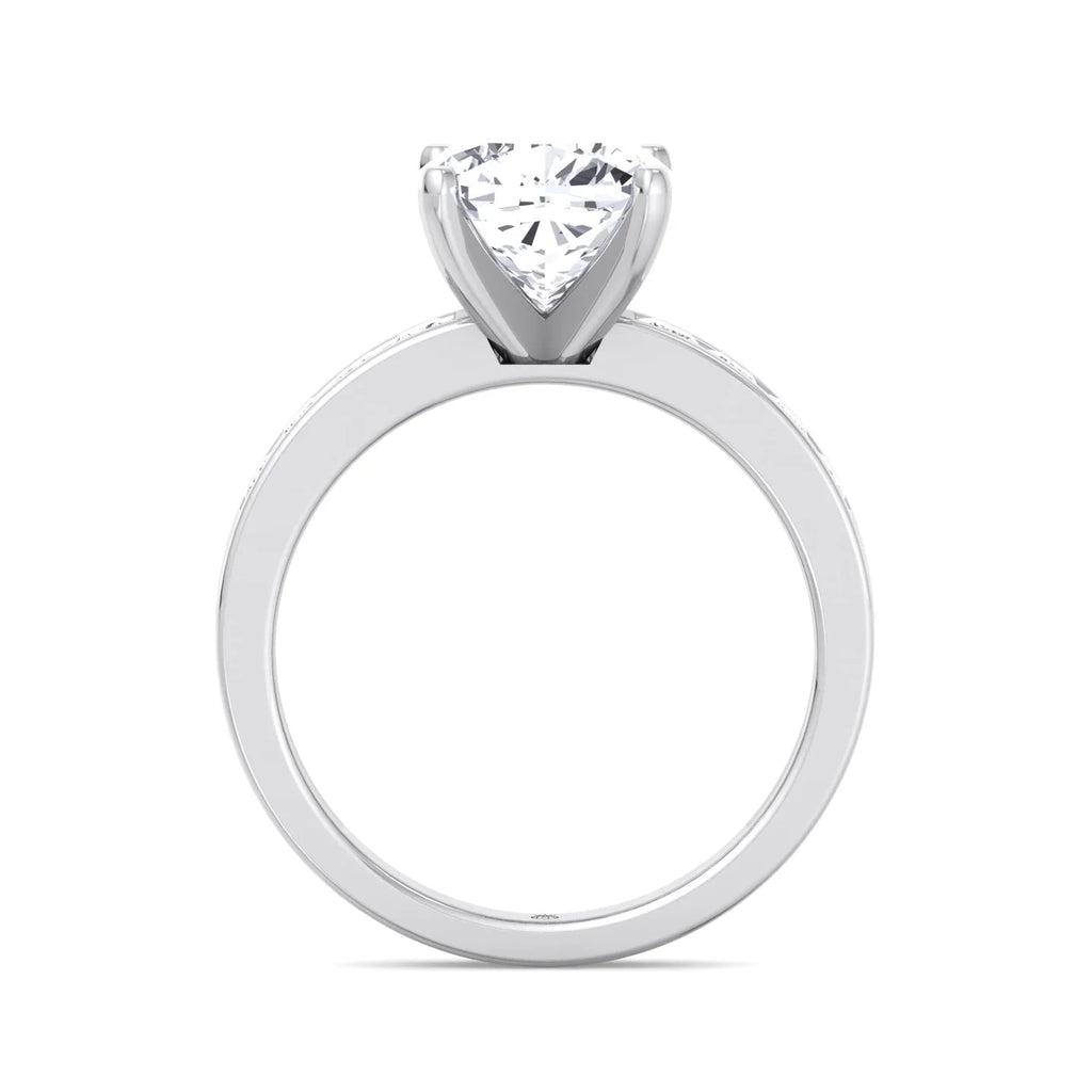 Moissanite Cushion Cut Lab Diamond Engagement Ring With Princess Cut Sidestones I1815