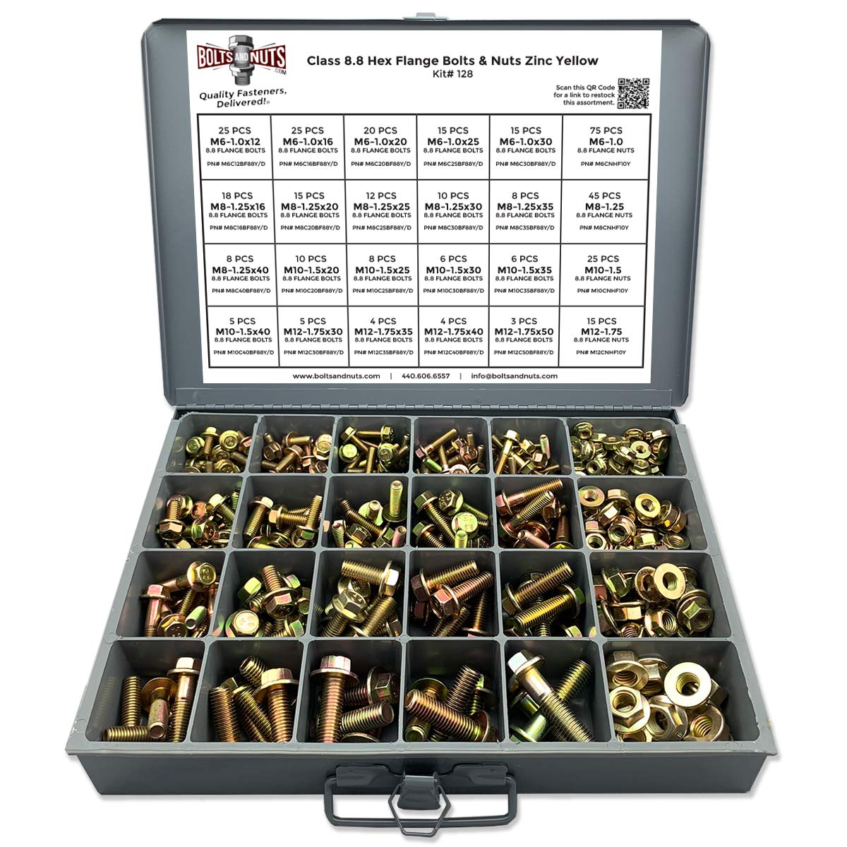 Metric Class 8.8 Hex Cap Flange Frame Bolts & Flange Nuts Assortment Kit - 383 Pieces B3349