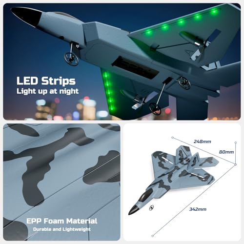 F-22 Glider Fighter Jet Remote Control Airplane with LED Lights, 2 Batteries U1386