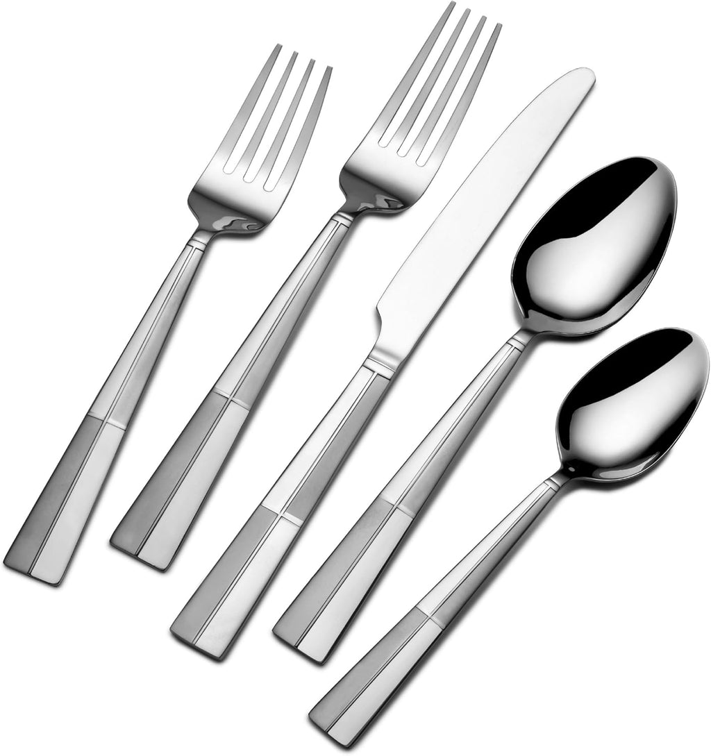 45-Piece Stainless Steel Flatware Set with Serving Utensil Set and Metal Storage Caddy Y6589
