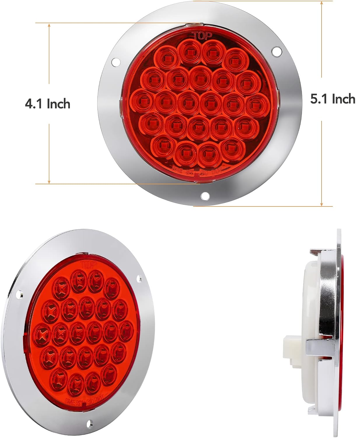 Red 4 Inch 24 LED Trailer Tail Lights, 12V IP65 Waterproof, 4 Pcs S13177
