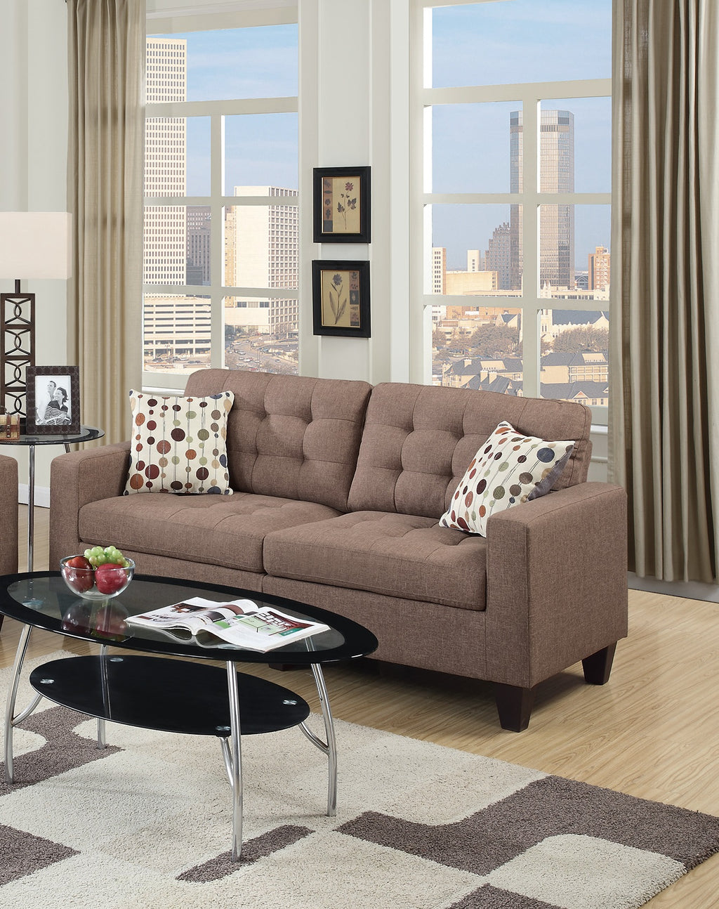 2pc Polyfiber Tufted Sofa Loveseat Couch V3018