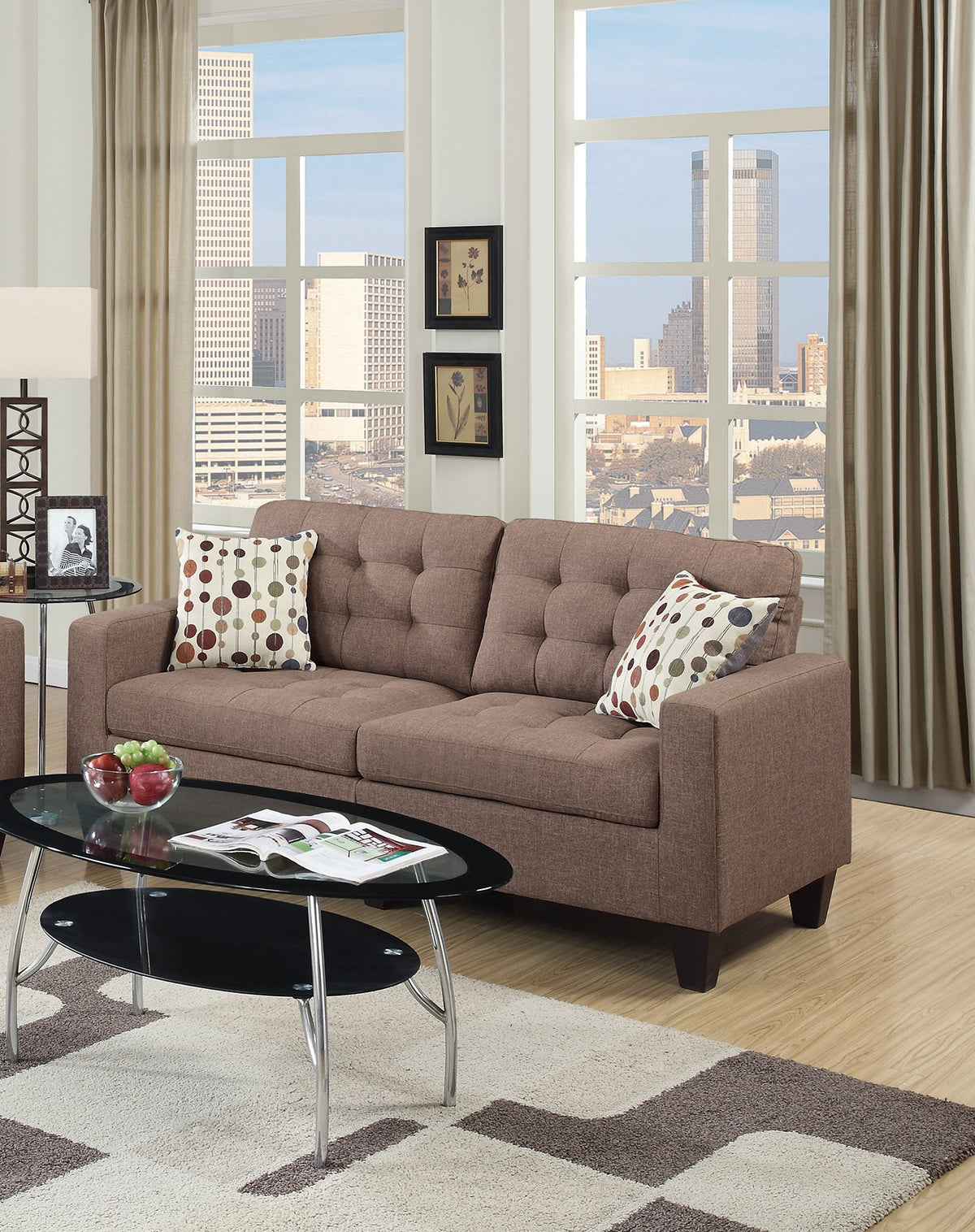 2pc Polyfiber Tufted Sofa Loveseat Couch V3018