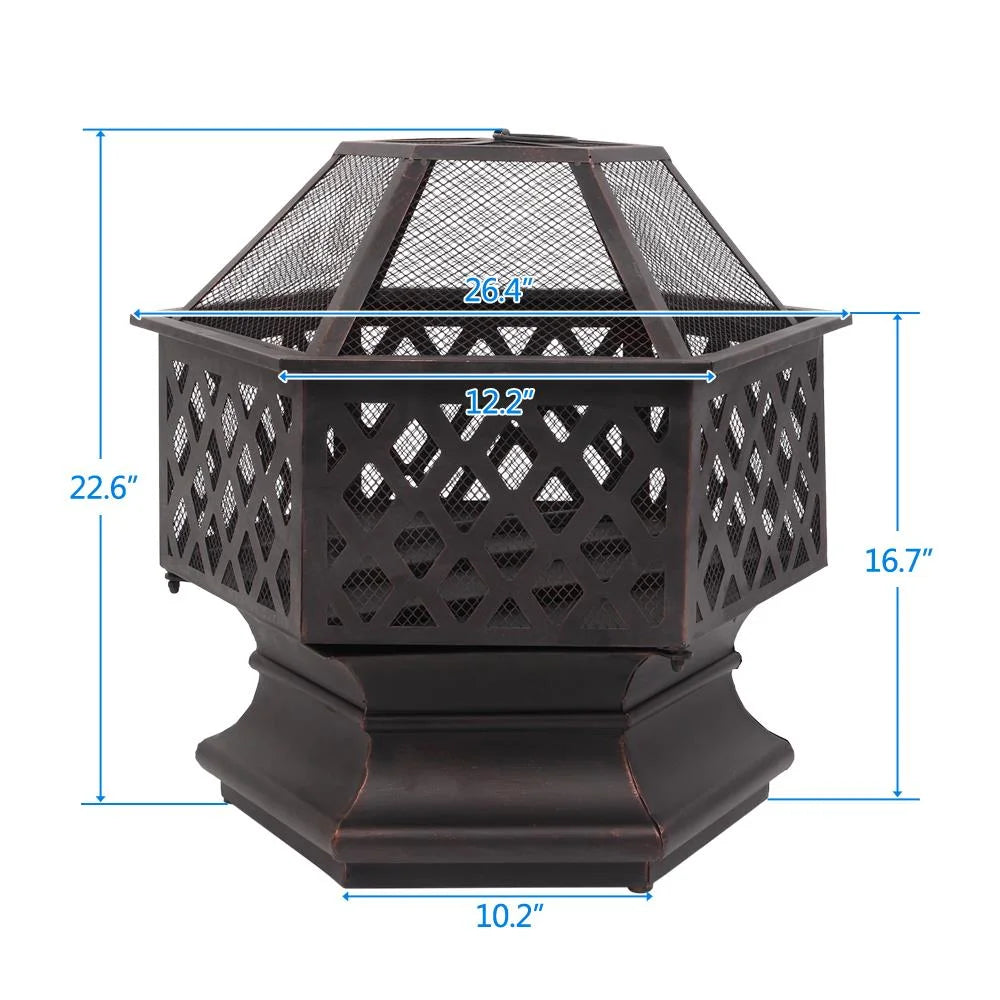 22 inch Steel Fire Pit with Flame-Retardant Mesh Lid D233