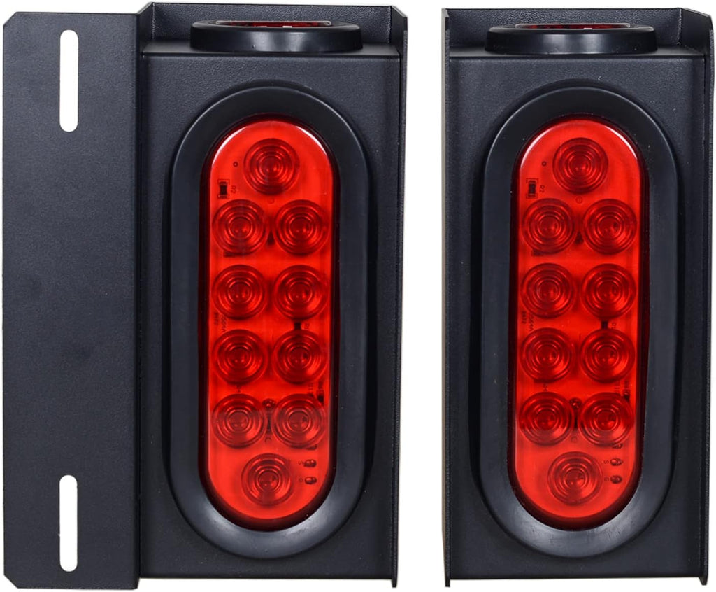 6Inch Oval Red Trailer Tail LED Lights and 2 Inch Round Red Side Marker Lights with Wire Connectors, Pack of 2 B929