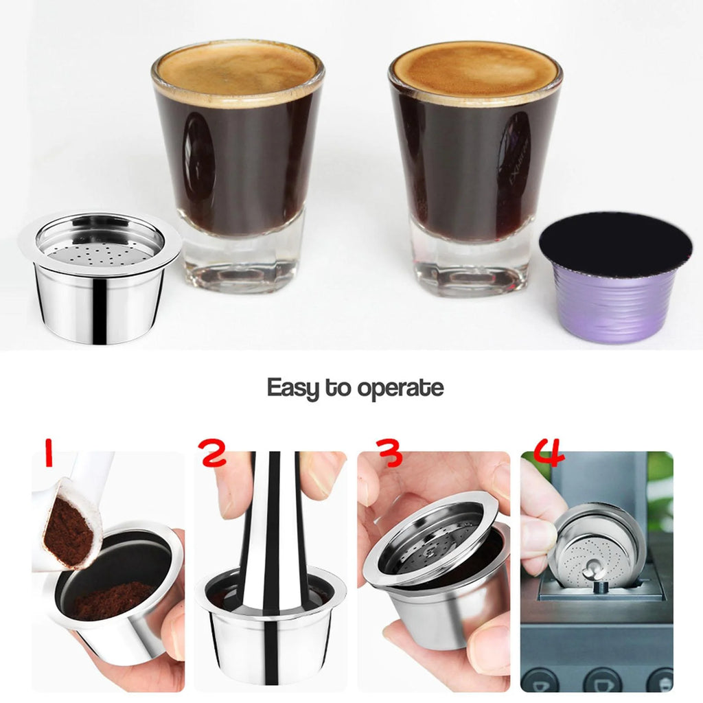 Stainless Steel Reusable Coffee Capsule with Spoon and Brush, 4Pcs Set Y27039