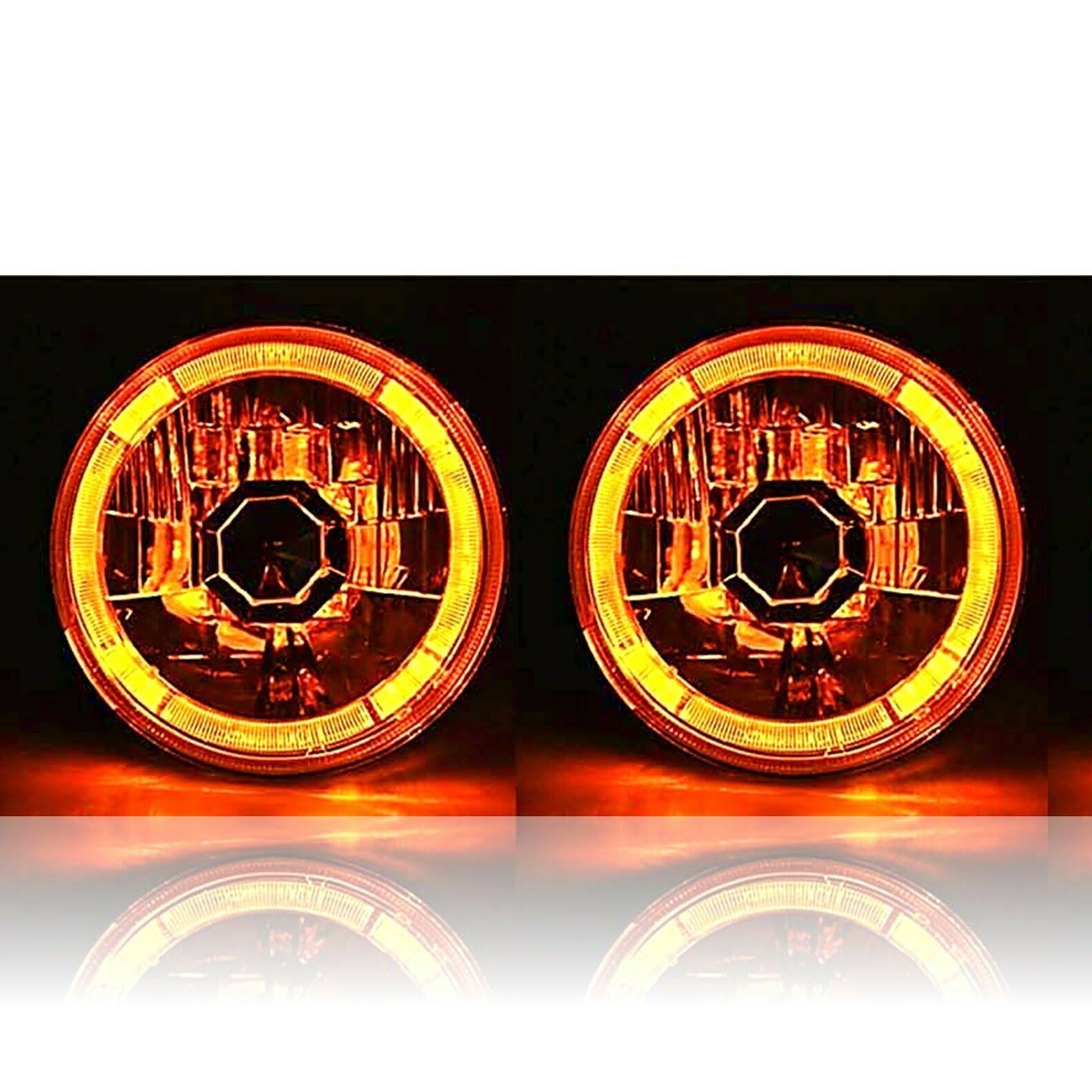 Amber LED Halo Angel Eye Crystal Clear Headlight Pair S413