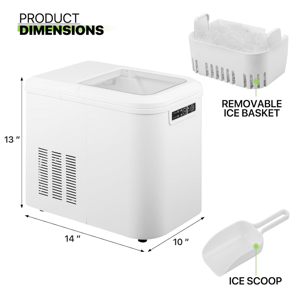 White Countertop Ice Maker Machine with Ice Scoop and Basket I13824